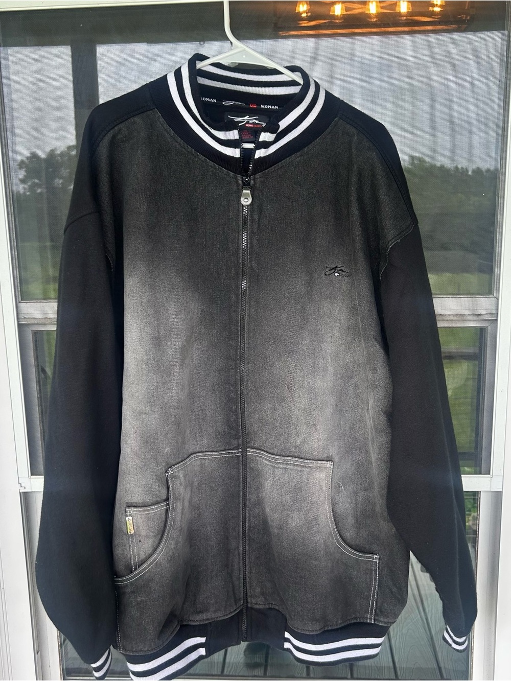 Vintage Koman Y2K Streetwear Track Jacket Charcoal Grey Striped Collar